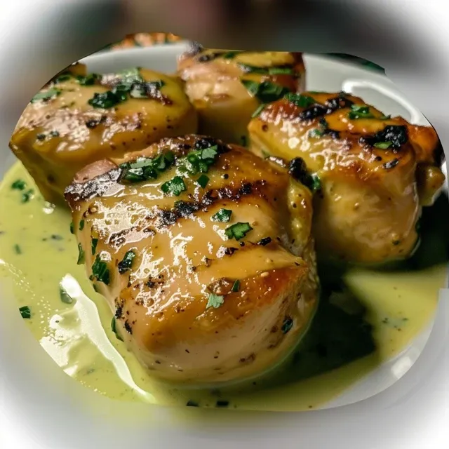 Juicy Peruvian chicken bathed in a vibrant green creamy sauce.