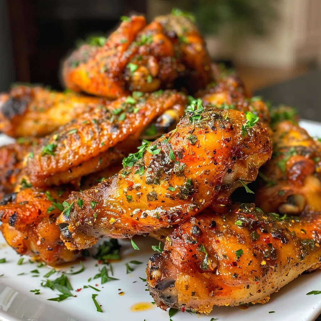 Crispy baked chicken wings in a bowl with a creamy dill dip and fresh dill sprigs.