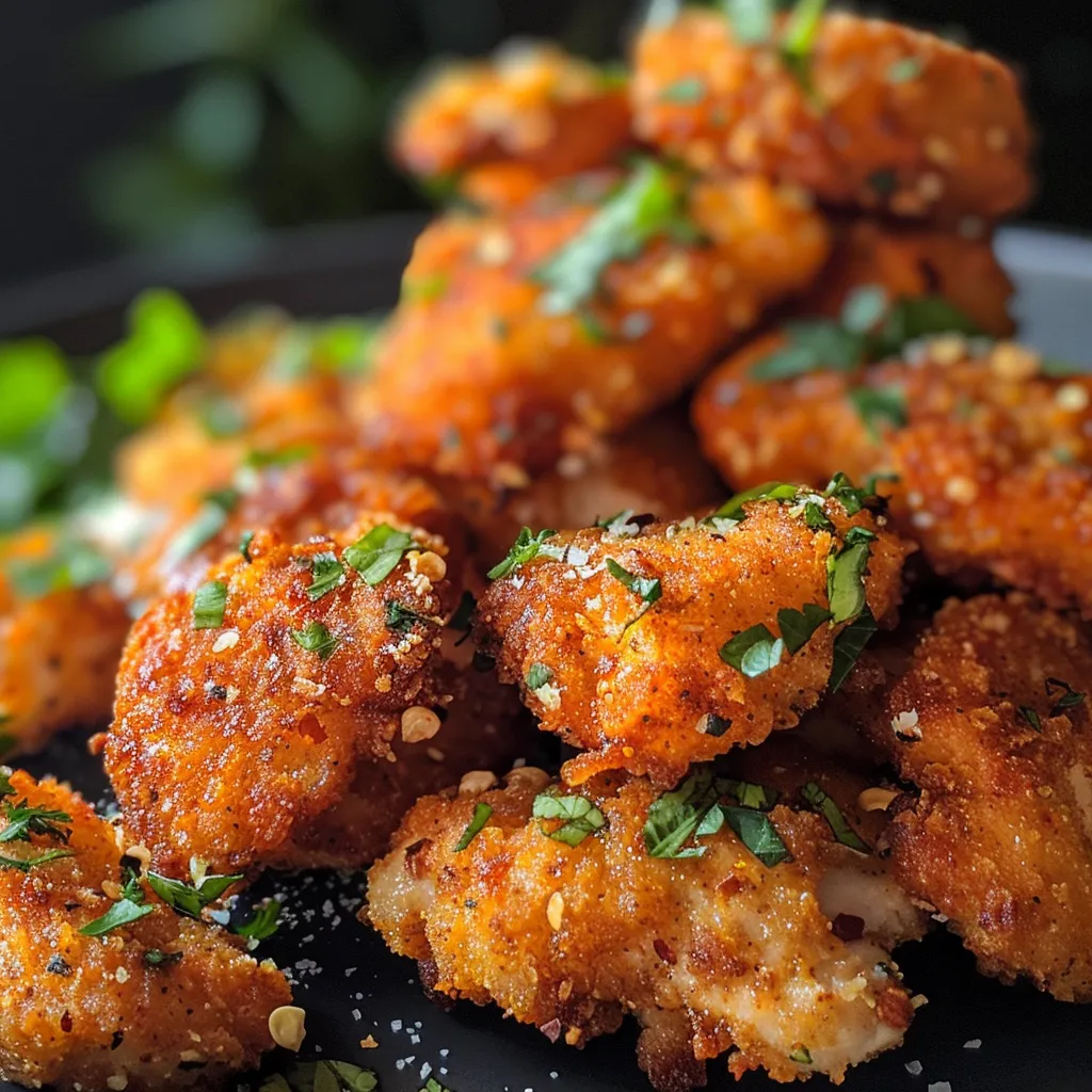Creamy chicken pasta in a gray skillet, garnished with fresh herbs.