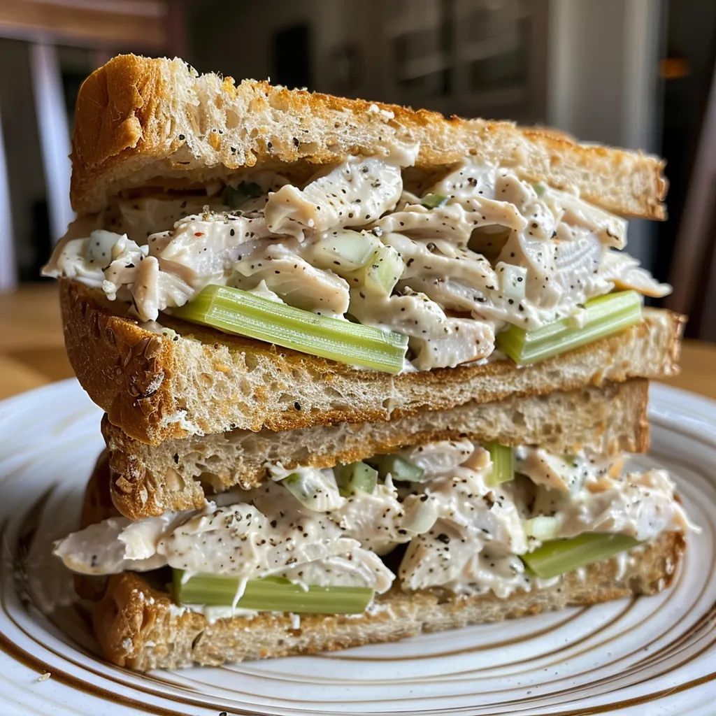A delicious chicken salad sandwich cut in half and served on a bed of lettuce.
