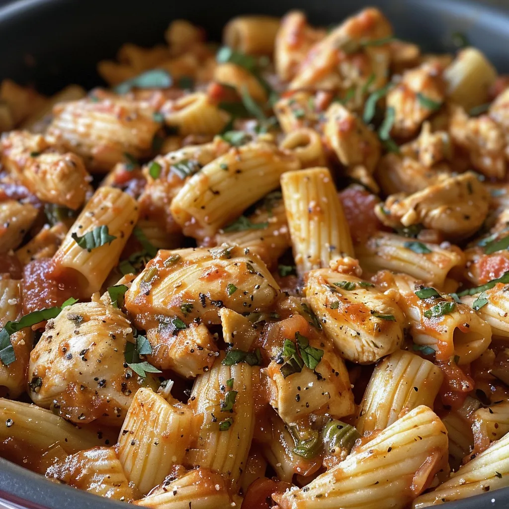 Creamy Crockpot Italian Chicken Pasta with rotini pasta.