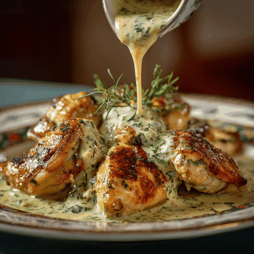 A delicious plate of Pollo en salsa cremosa más ligera con espinacas