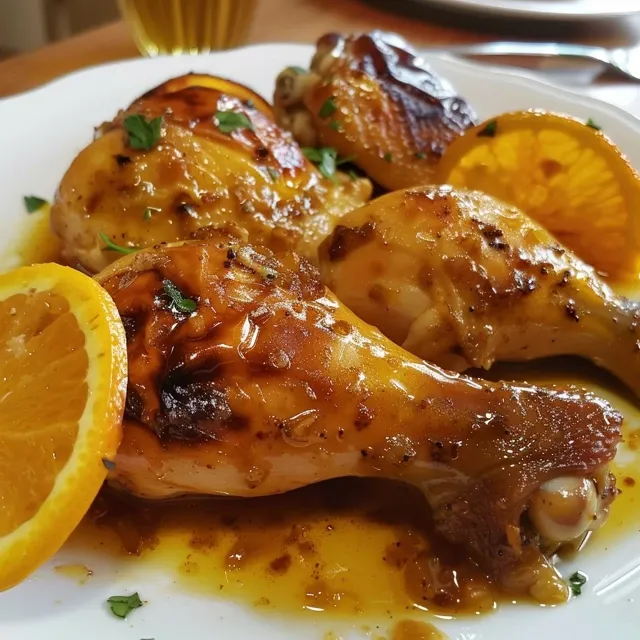 Pechuga de pollo glaseada con miel y mostaza, vista lateral.