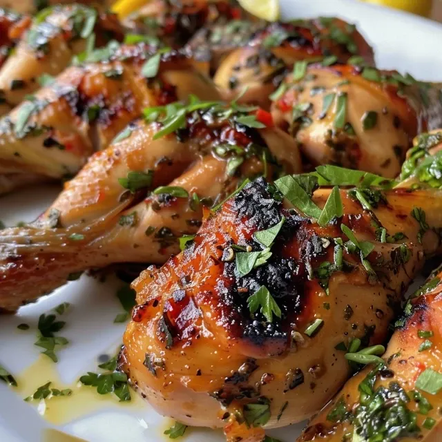 Pechugas de pollo glaseadas con mostaza y miel, asadas a la parrilla.