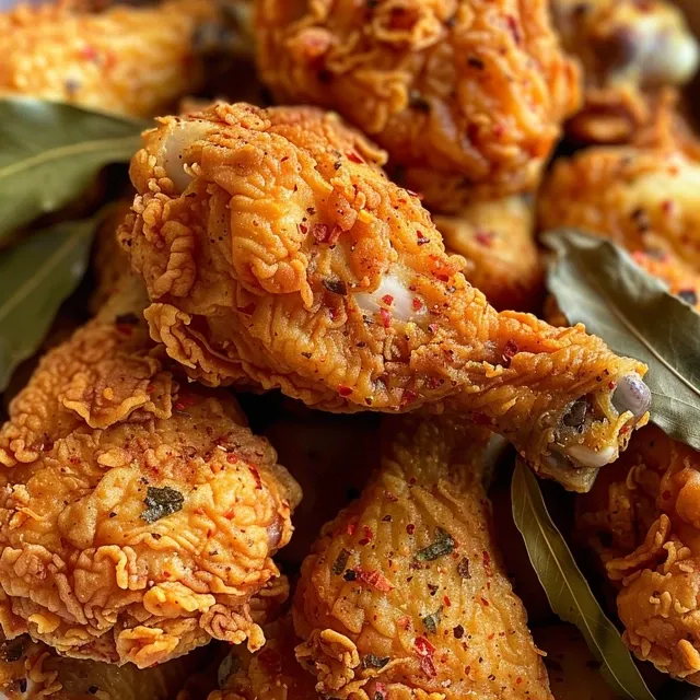 Vista lateral de un muslo de pollo frito, resaltando su crujiente exterior.