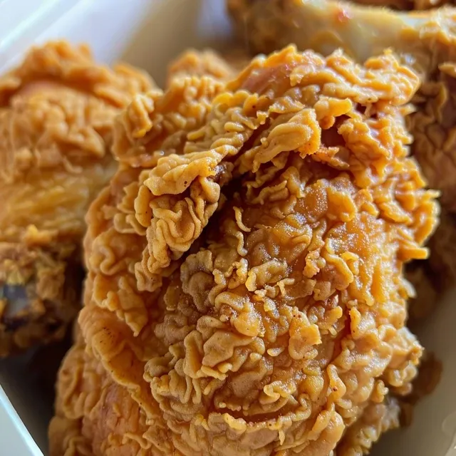 Muslos y alitas de pollo fritos con textura crujiente.