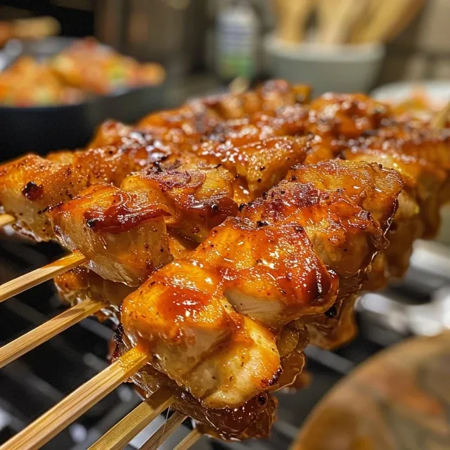 Vista lateral de paletas de pollo con salsa BBQ, detalles de la textura.