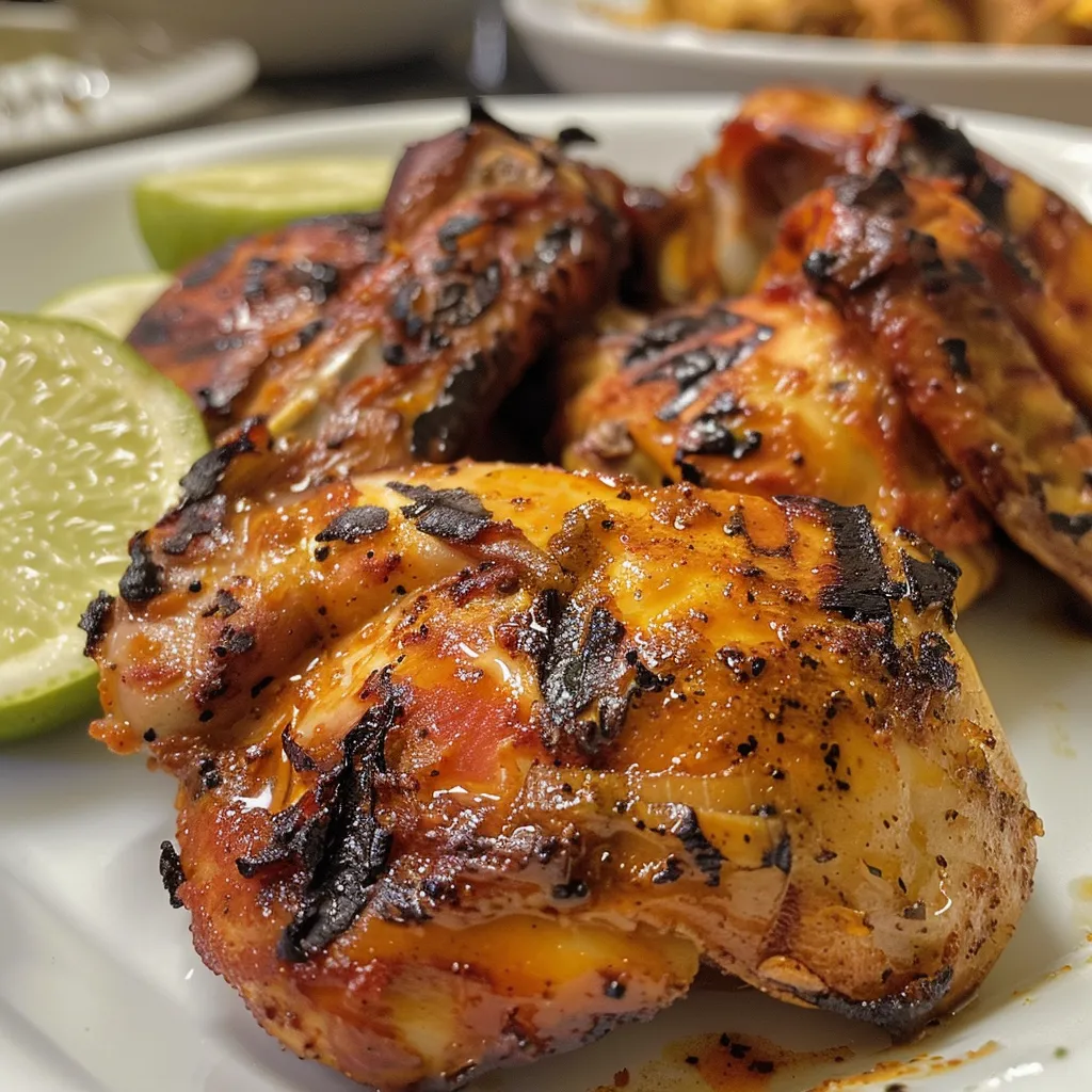 Alitas de pollo a la barbacoa jugosas en un plato.