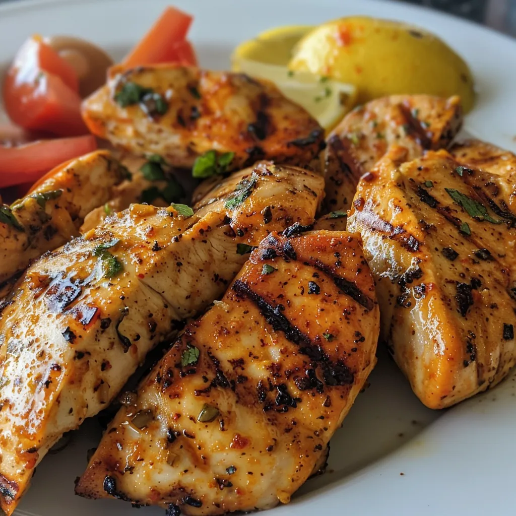 Pechuga de pollo a la plancha cocinada, con un color dorado y jugoso.