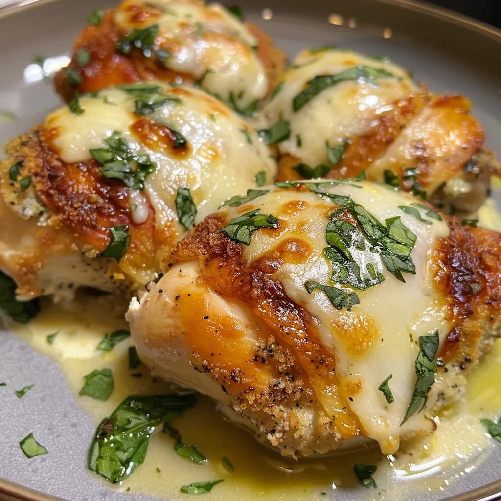 Primer plano de pechugas de pollo rellenas, mostrando el interior de espinacas y queso.