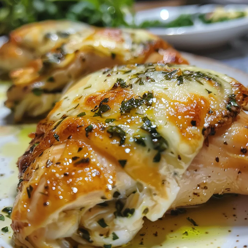 Pechugas Rellenas con Espinaca y Queso en un plato, con un fondo desenfocado.