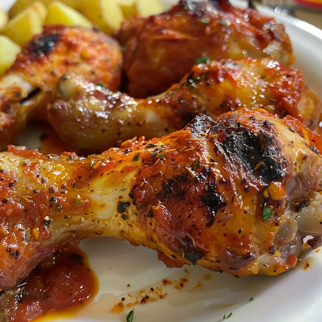 Platos de pollo a la BBQ con un brillo jugoso y apetitoso.