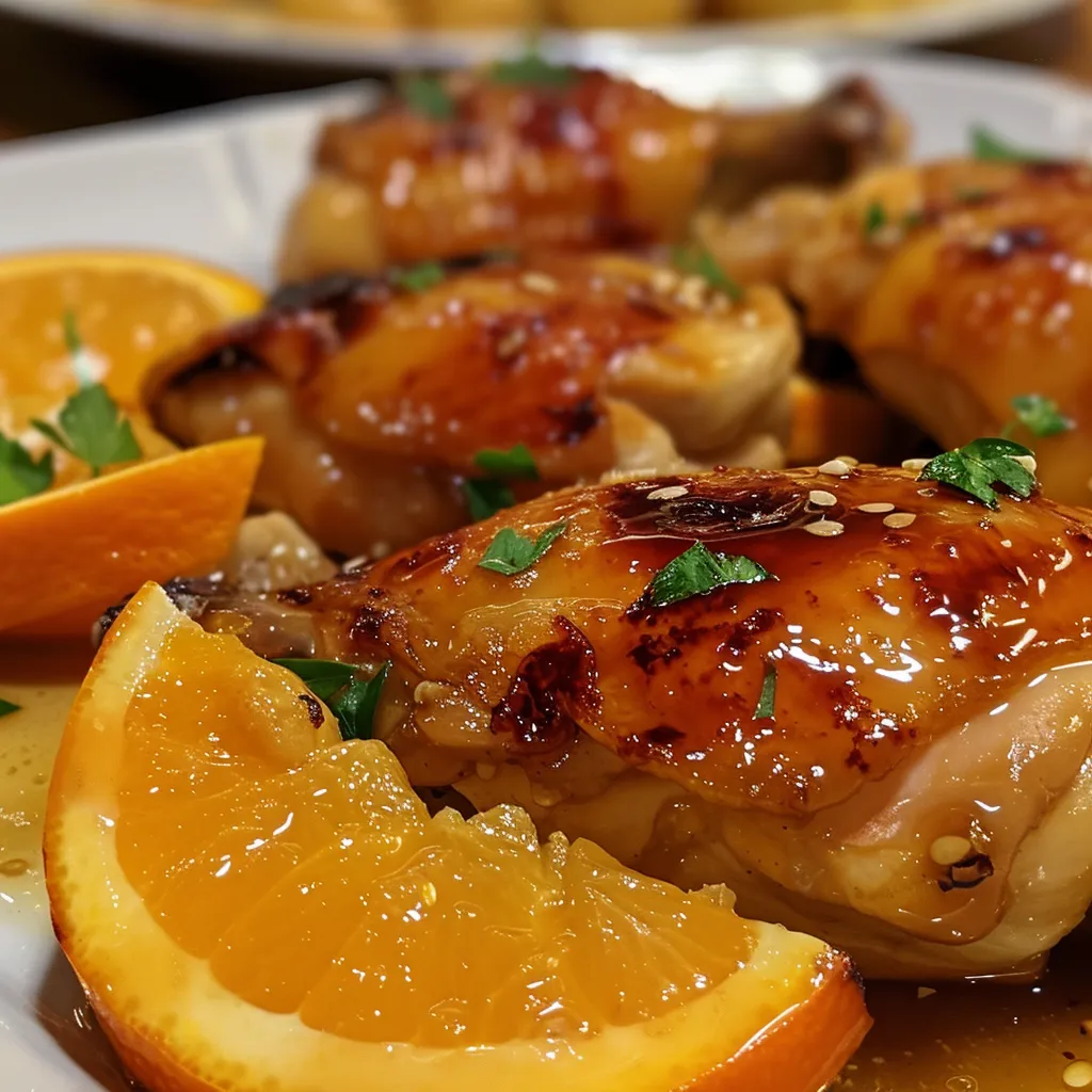 Pollo a la Naranja al Estilo Chino en un plato, mostrando su brillante salsa.