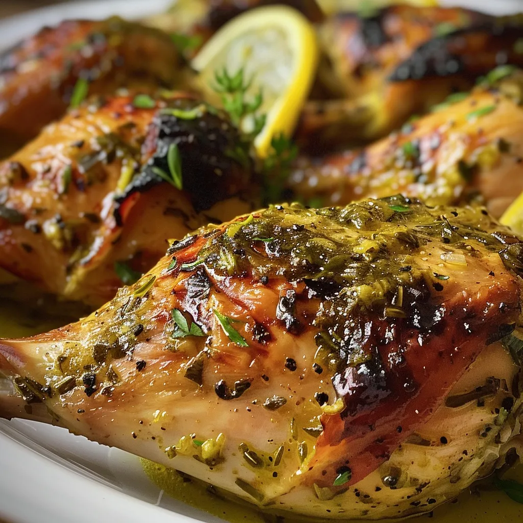 Pechuga de pollo a la parrilla con salsa de limón y orégano.