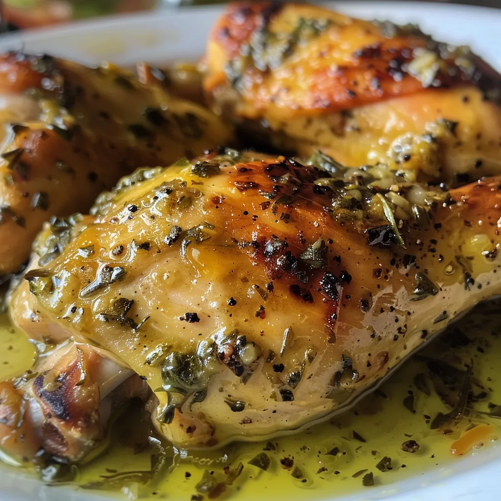 Pollo al Ajillo EXPRESS en un plato, con ajo y hierbas.