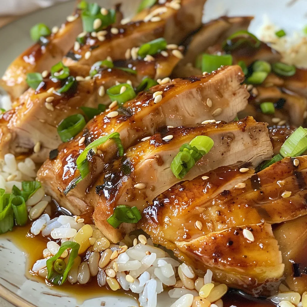 Plato de Pollo Teriyaki Japonés con glaseado brillante y semillas de sésamo.