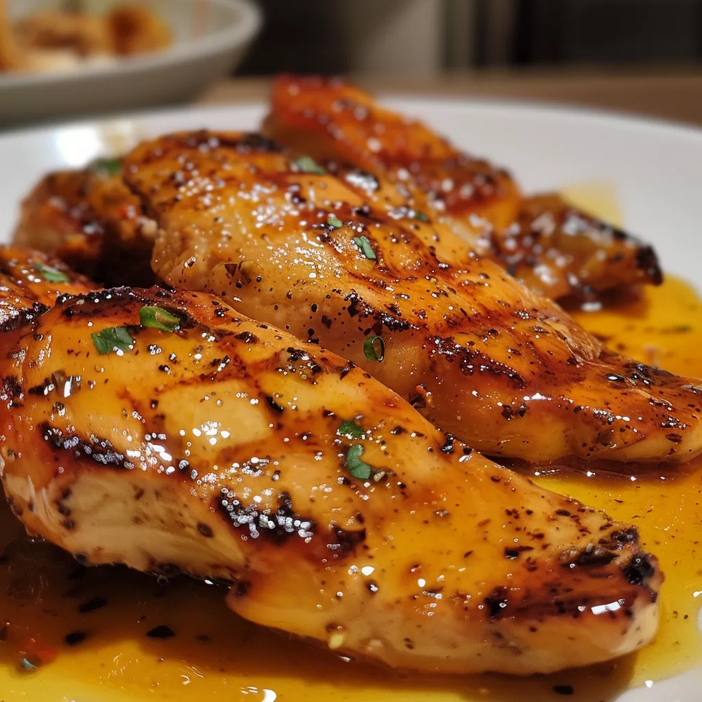 Primer plano de un delicioso Poulet Grillé Miel Moutarde.