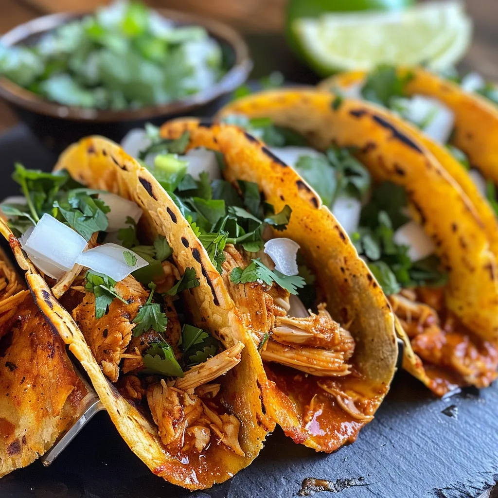 Primer plano de Tacos Pollo al Horno con ingredientes frescos.