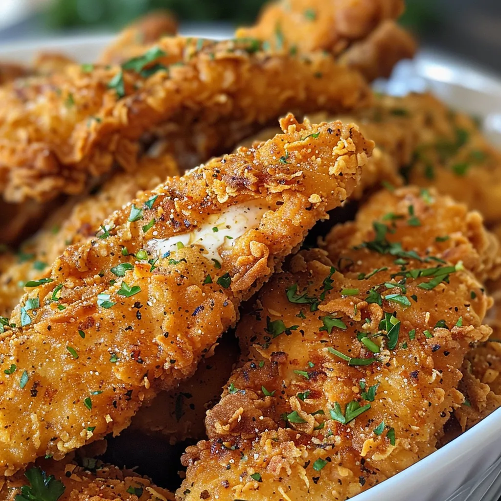 Primer plano de deliciosos tenders de pollo con aspecto crujiente y suculento.