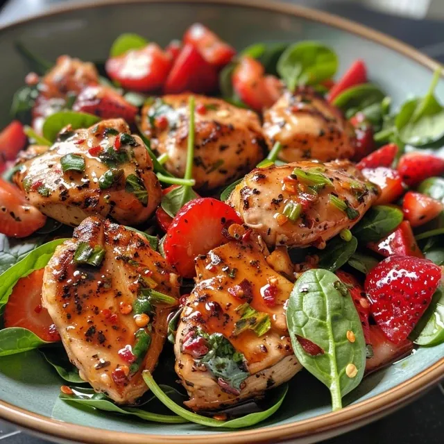 Ensalada de espinacas con fresas, nueces y queso feta.