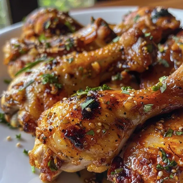 Primer plano de trozos de pollo frito coreano glaseado en una salsa agridoce.