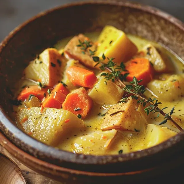 Plato de Pollo guisado con zanahorias y azafrán, en primer plano.