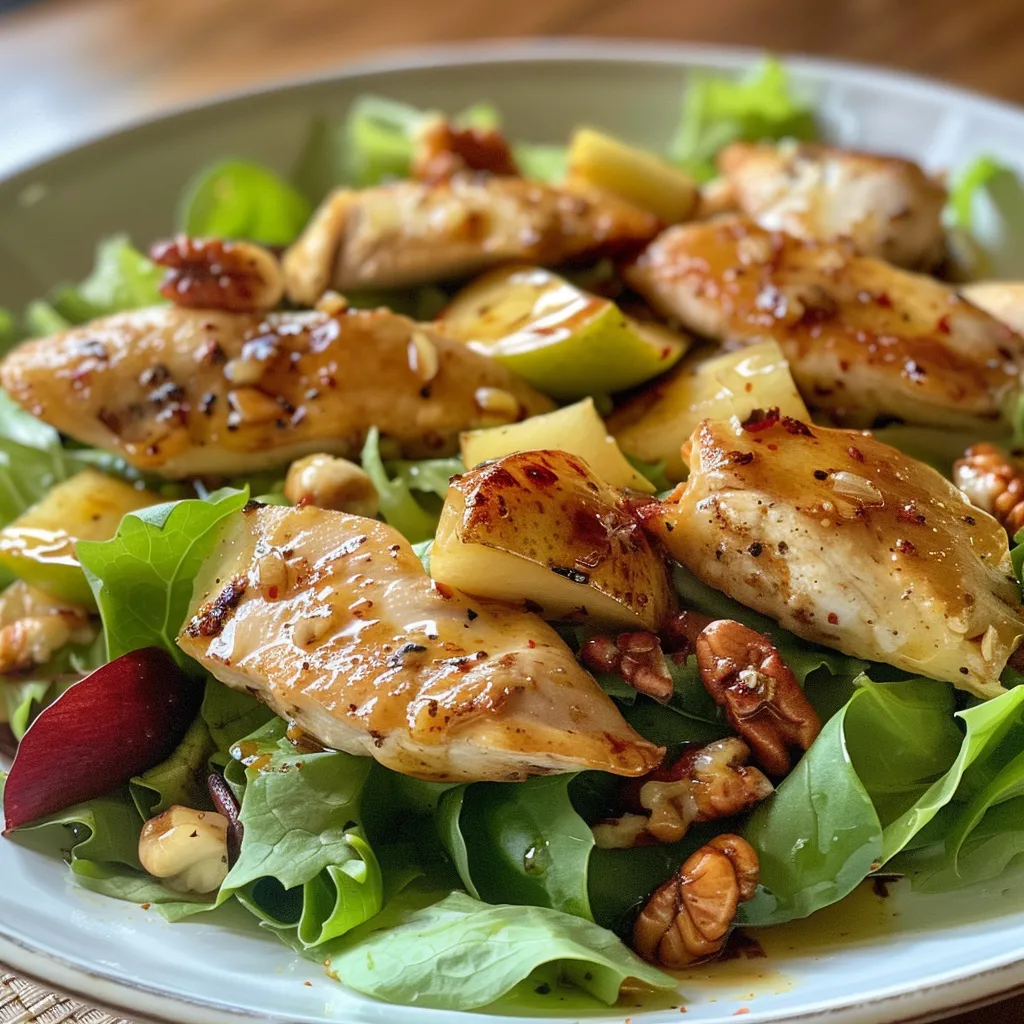 Ensalada de pollo y manzana con lechuga y nueces.