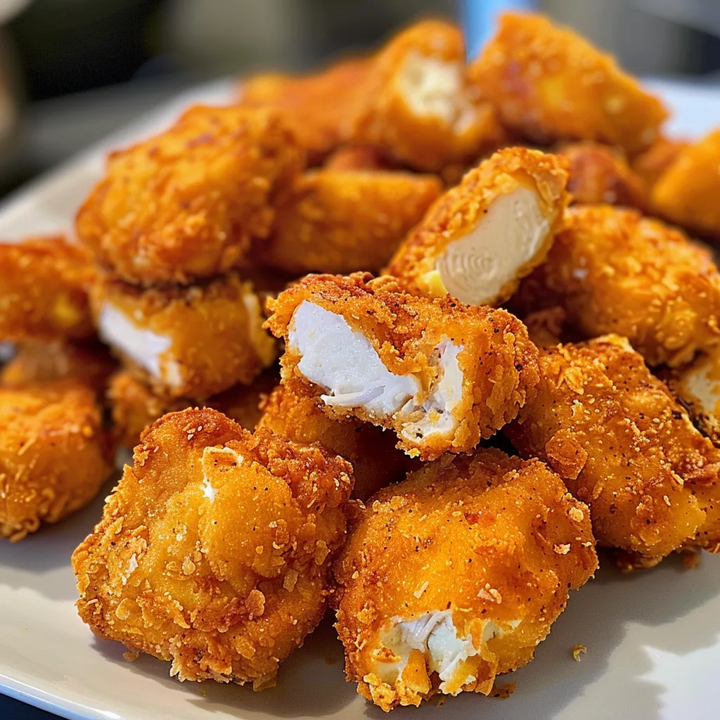 Primer plano de Nuggets de pollo recién hechos, suculentos y apetitosos.