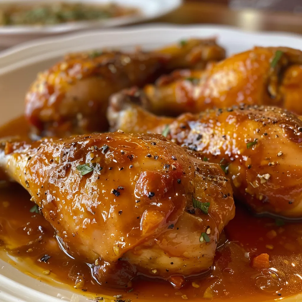 Pechugas de pollo glaseadas cubiertas con salsa agridulce de naranja.
