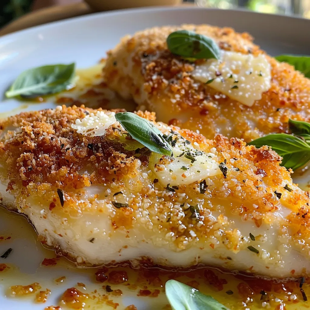 Filetes de pollo parmesano cocinados en freidora de aire.