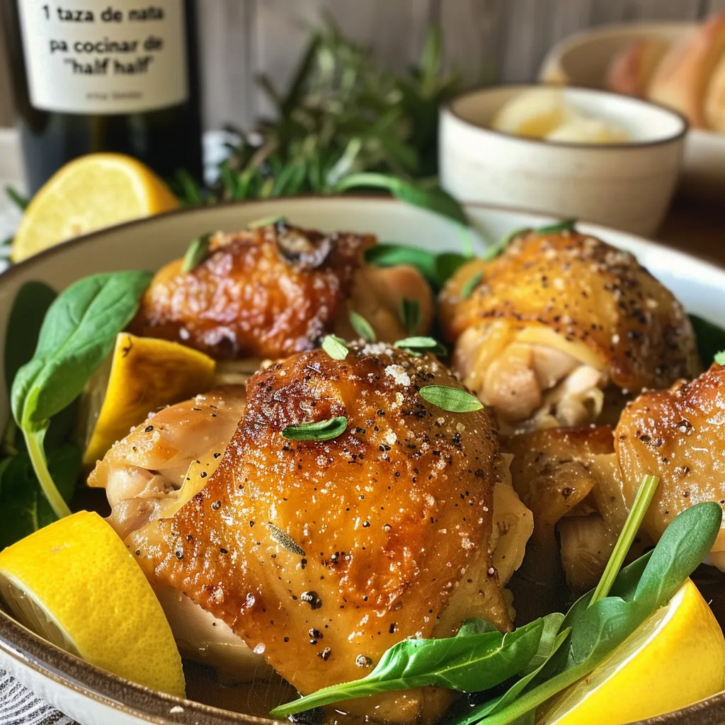 Primer plano de un plato de Pollo y Espinacas con pechuga de pollo y espinacas frescas.