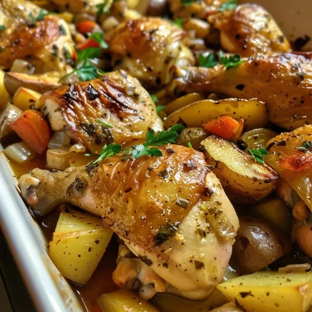 Vista lateral de muslos de pollo asados con una mezcla colorida de verduras.