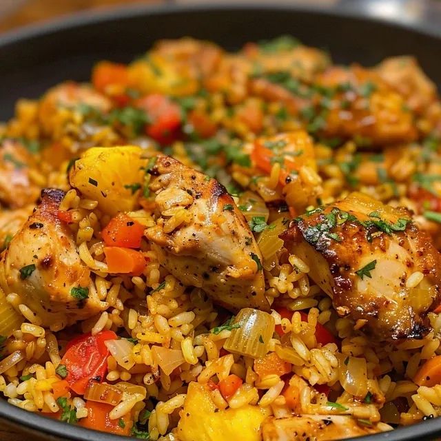 Vista lateral de Pollo con Arroz, mostrando las verduras de brócoli y zanahorias en una comida deliciosa.