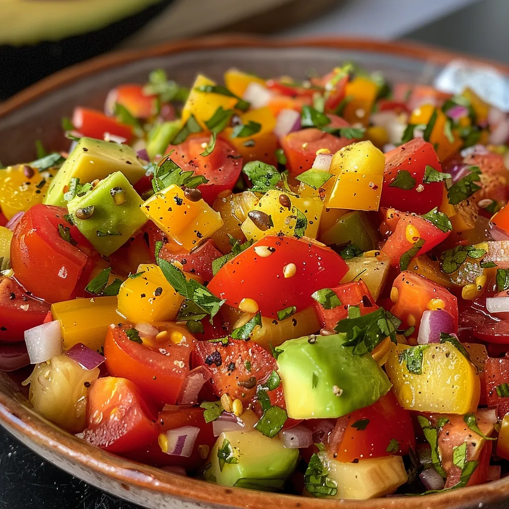 Primer plano de ensalada colorida con lentejas, atún y cebolla morada.