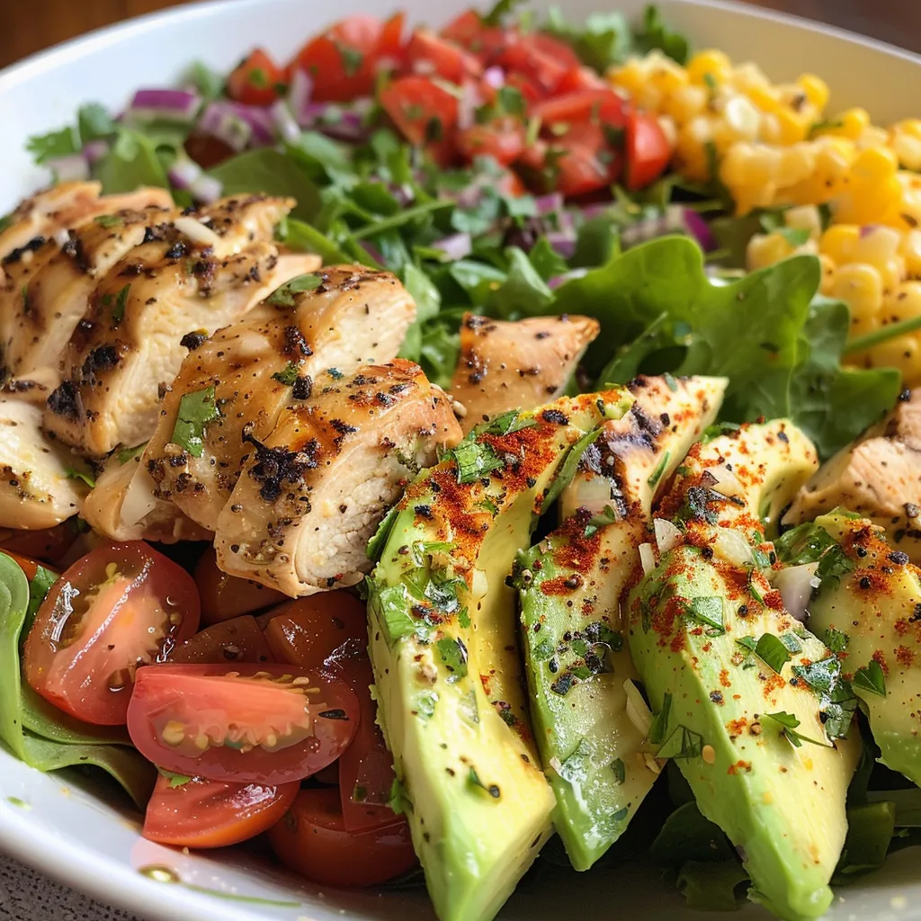 Ensalada Pollo Avocado con pechugas de pollo y aguacate fresco.