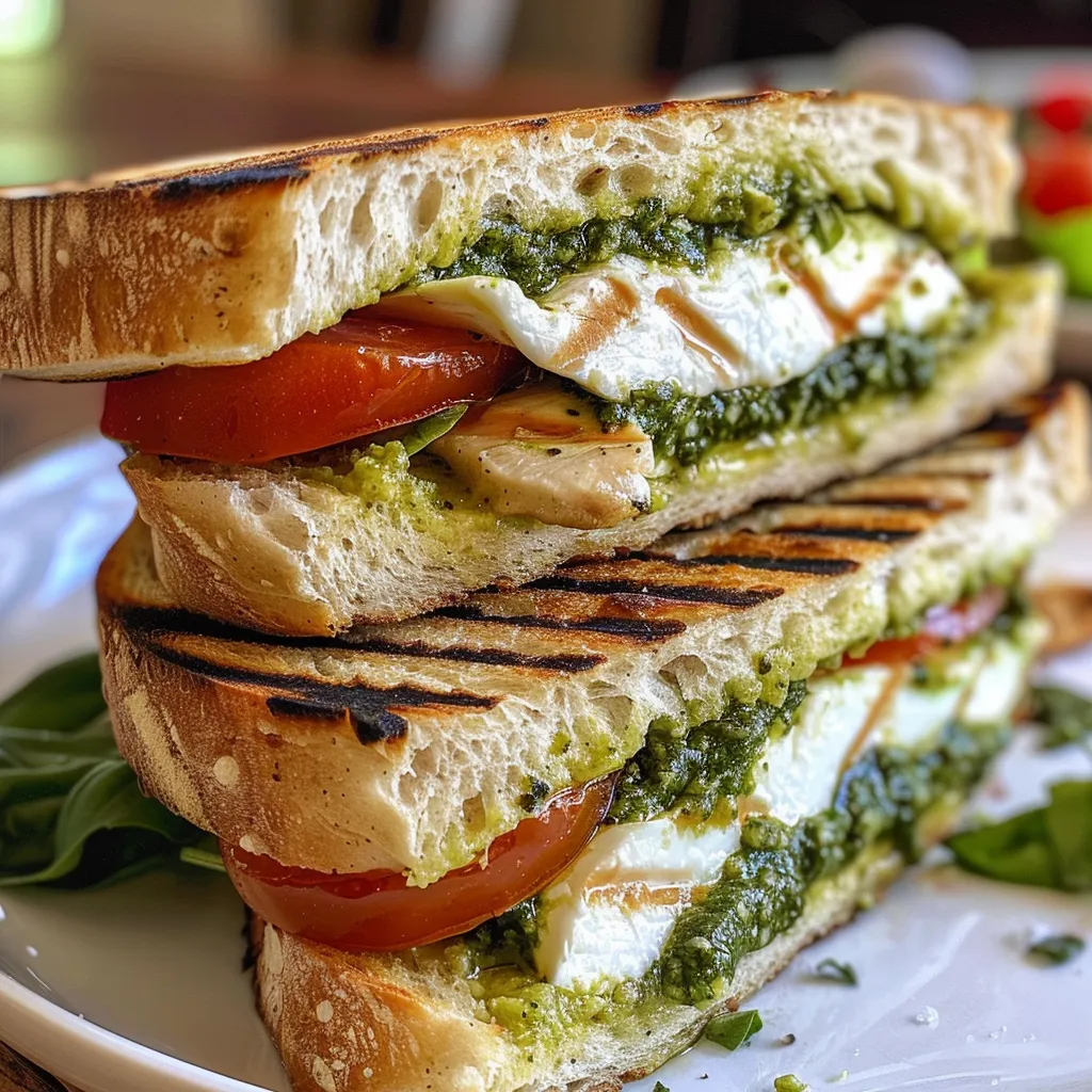 Panini de Pollo Pesto con ingredientes frescos y jugosos.