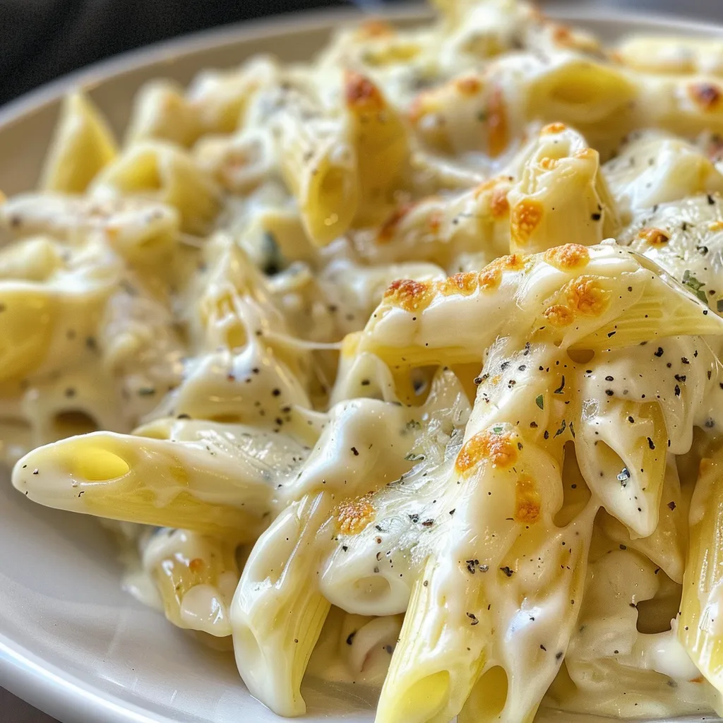Pasta a los 4 quesos con una textura cremosa y queso derretido.