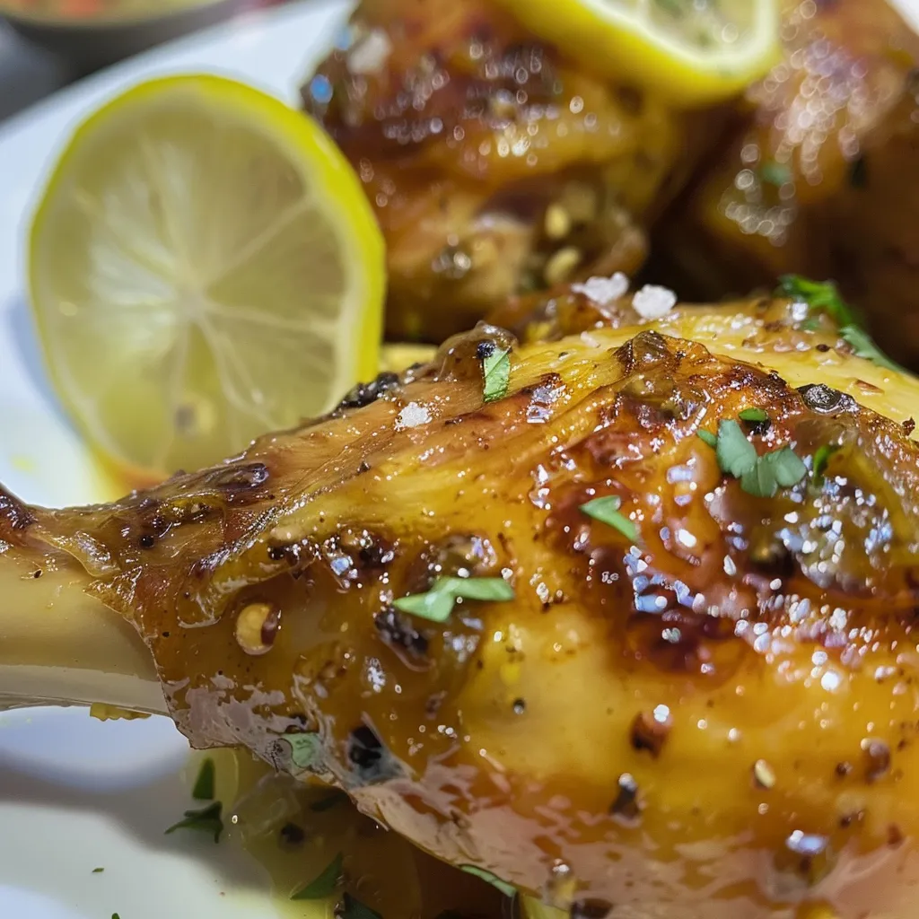 Plato de Pollito en Salsa de Limón, mostrando el pollo jugoso y la salsa brillante.
