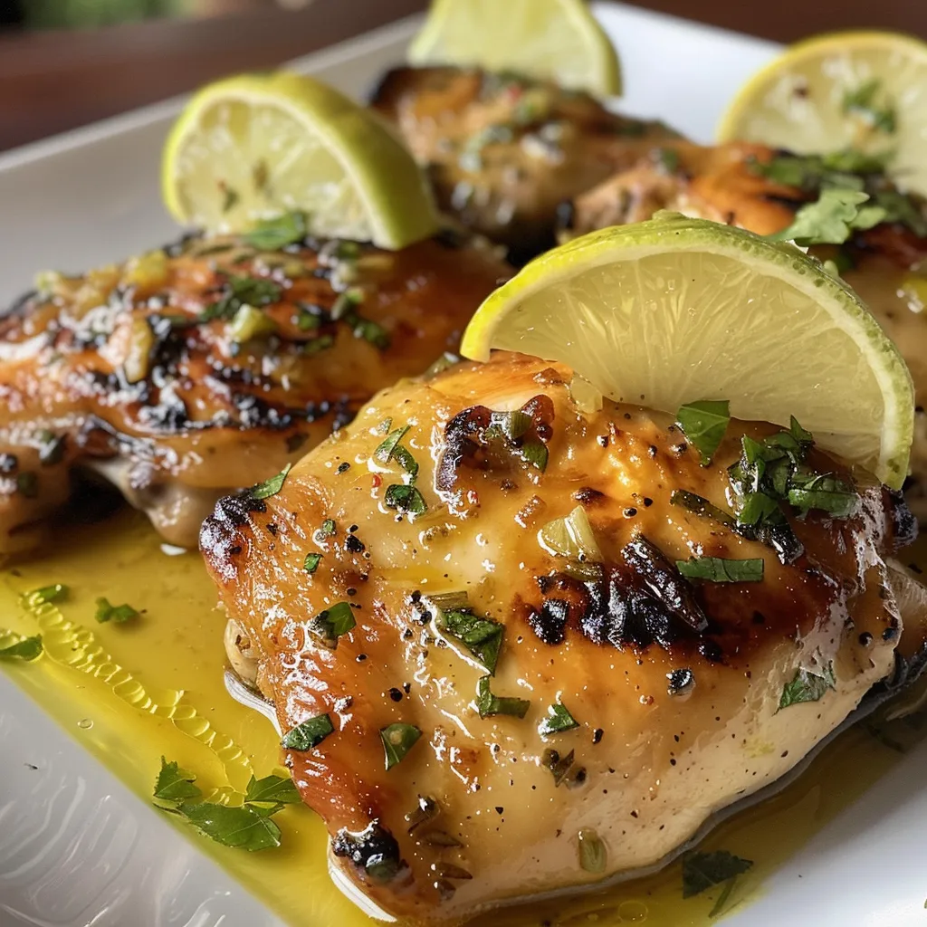 Imagen de cerca de Pollito en Salsa de Limón, con ingredientes frescos visibles.