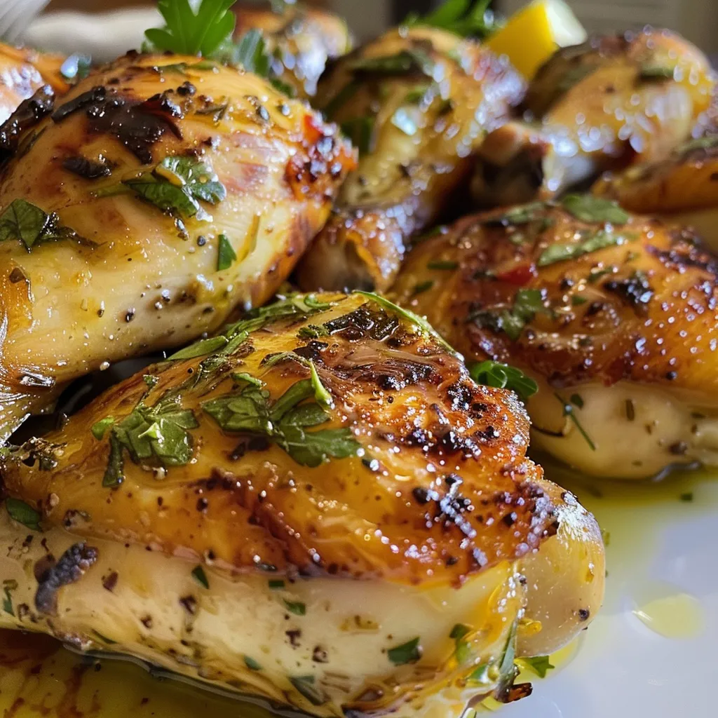 Platos de pollo a la Mediterránea con limón y ajo.