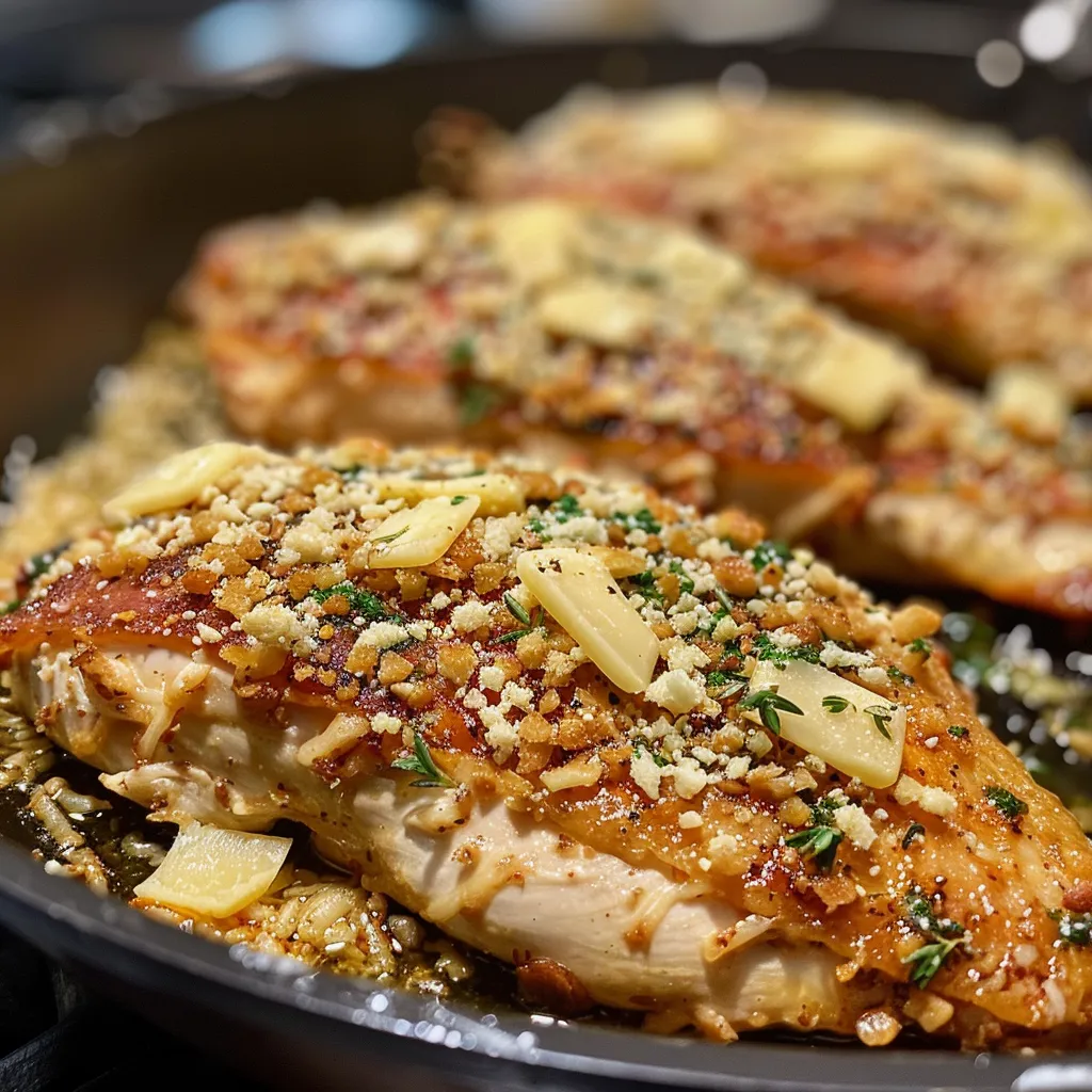 Pechuga de pollo empanizada y dorada, vista lateral.