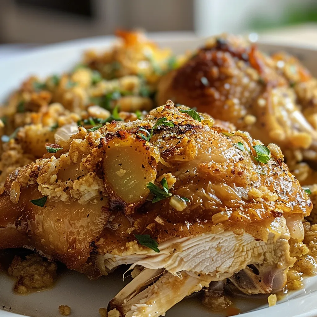 Vista lateral de un plato de pollo rebozado en avena, con ingredientes visibles.