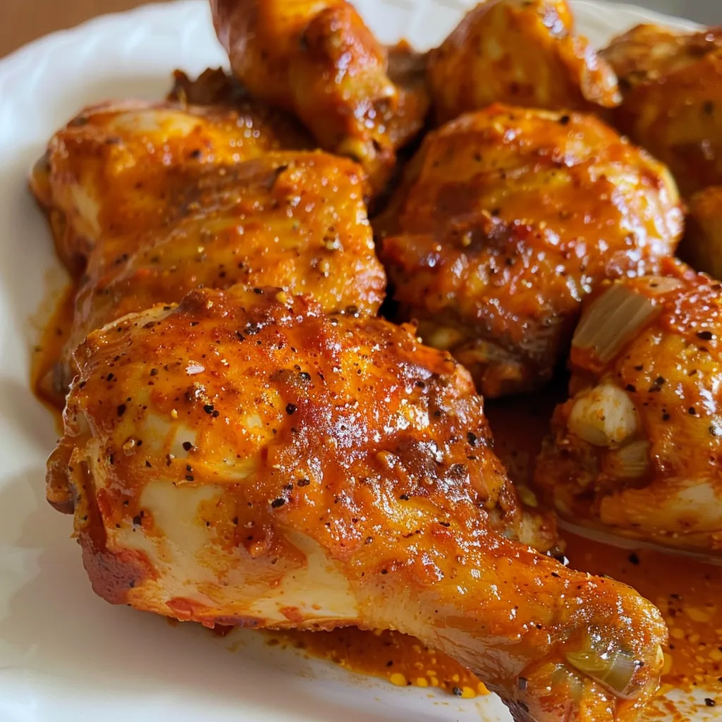Vista lateral de pechugas de pollo al horno, bien sazonadas con paprika.
