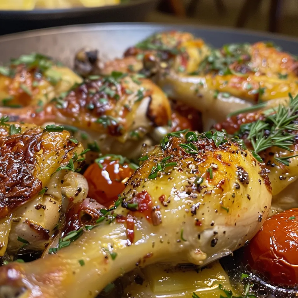 Pollo y calabacín al horno con verduras coloridas en una bandeja.