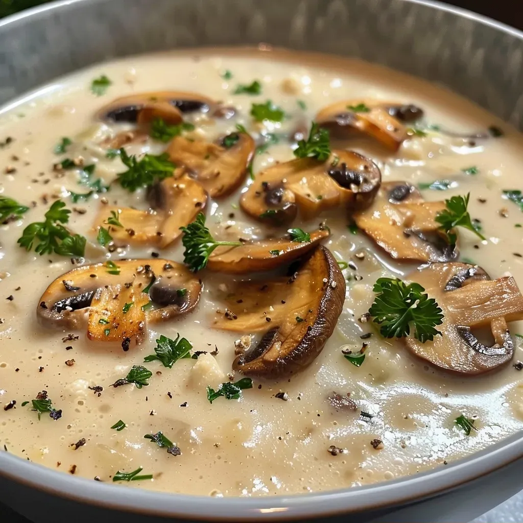 Primer plano de sopa de requesón con ingredientes frescos y hierbas.