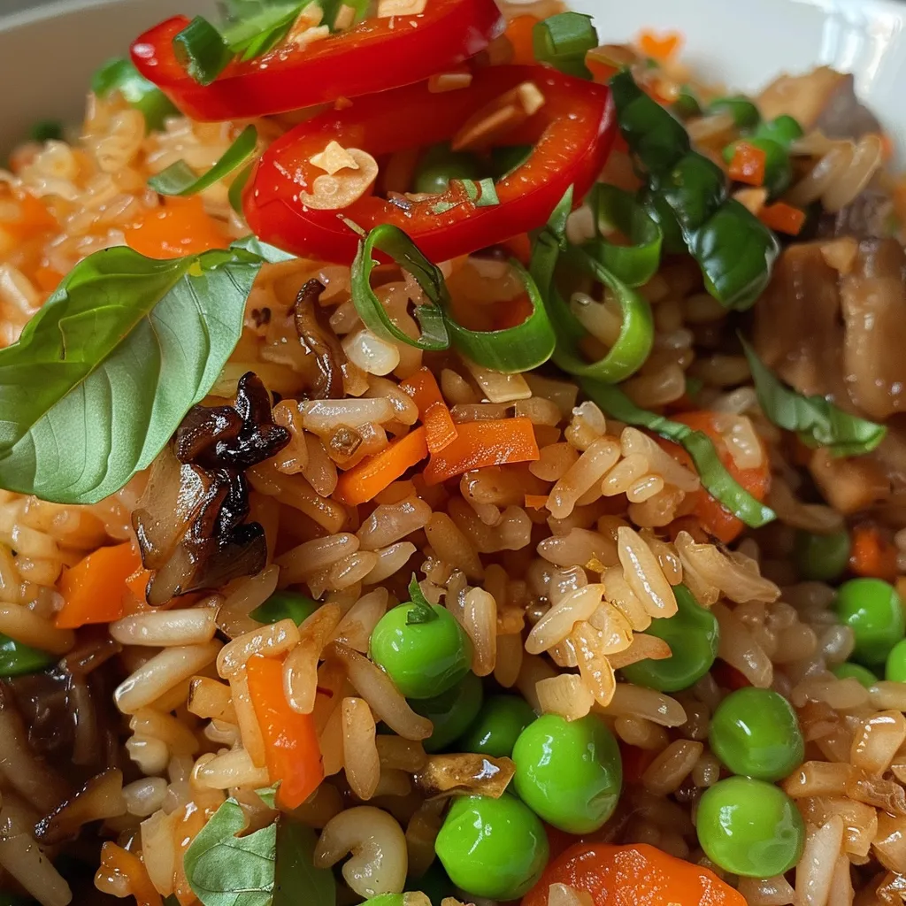 Primer plano de arroz frito tailandés saludable con verduras.