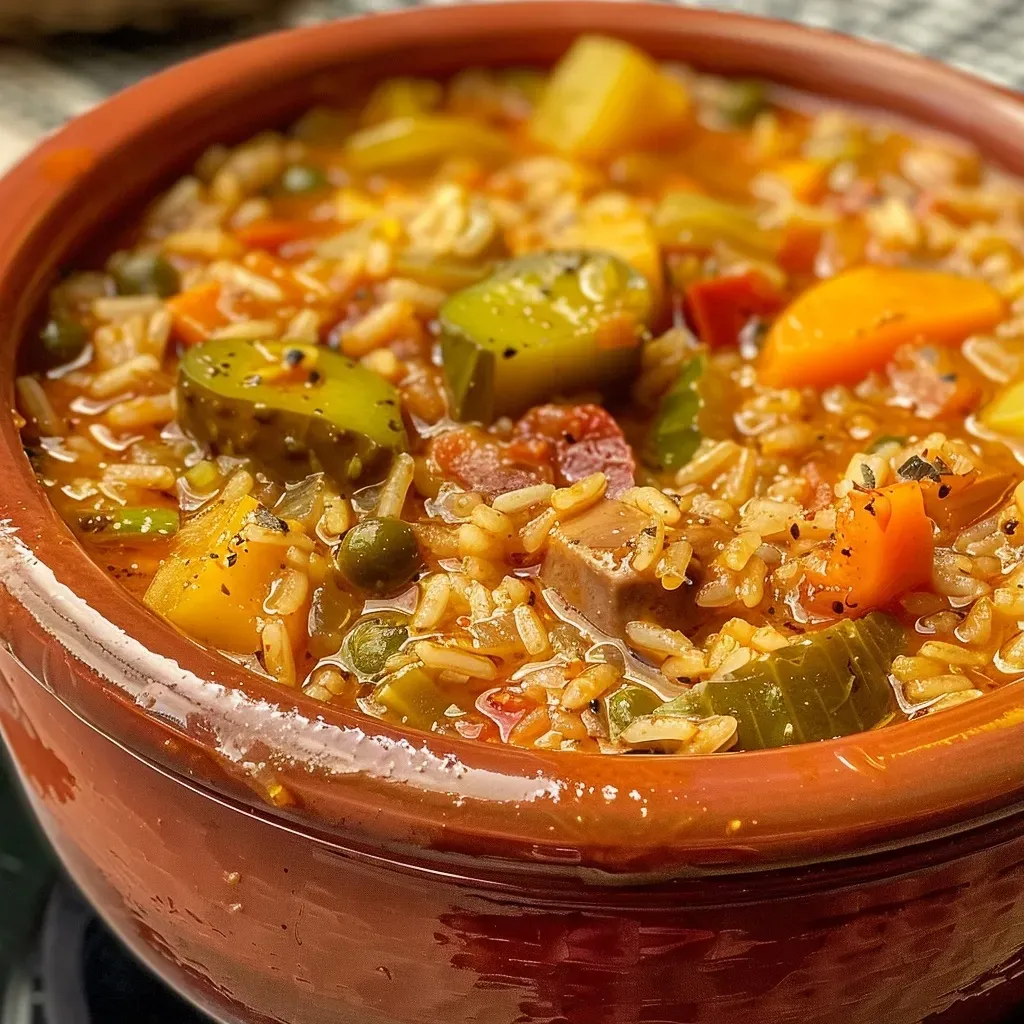 ['Arroz caldoso con verduras en un plato hondo.', 'Primer plano de un delicioso arroz caldoso con verduras.', 'Imagen de arroz caldoso con una variedad de verduras frescas.', 'Plato de arroz caldoso con ingredientes coloridos y jugosos.']