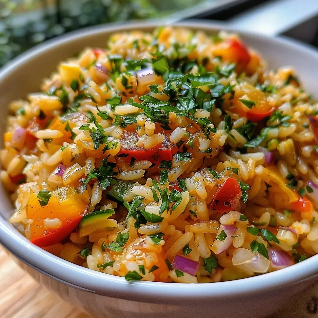 ['Plato de arroz caldoso de verduras con queso feta y menta.', 'Arroz caldoso de verduras presentado en un recipiente con gremolata.', 'Close up de un delicioso arroz caldoso con ingredientes frescos.', 'Arroz caldoso de verduras con un toque de queso feta y menta.']