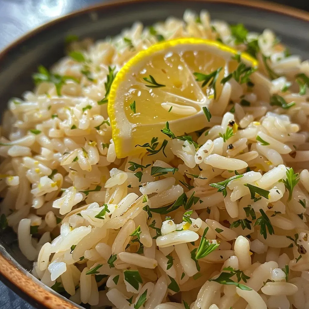 ['Placa de arroz con limón, con ingredientes frescos y colores vibrantes.', 'Tazón de arroz con limón decorado con hierbas frescas.', 'Primer plano de arroz con limón, resaltando su textura y frescura.', 'Porción de arroz con limón, mostrando ingredientes como ajo y perejil.']