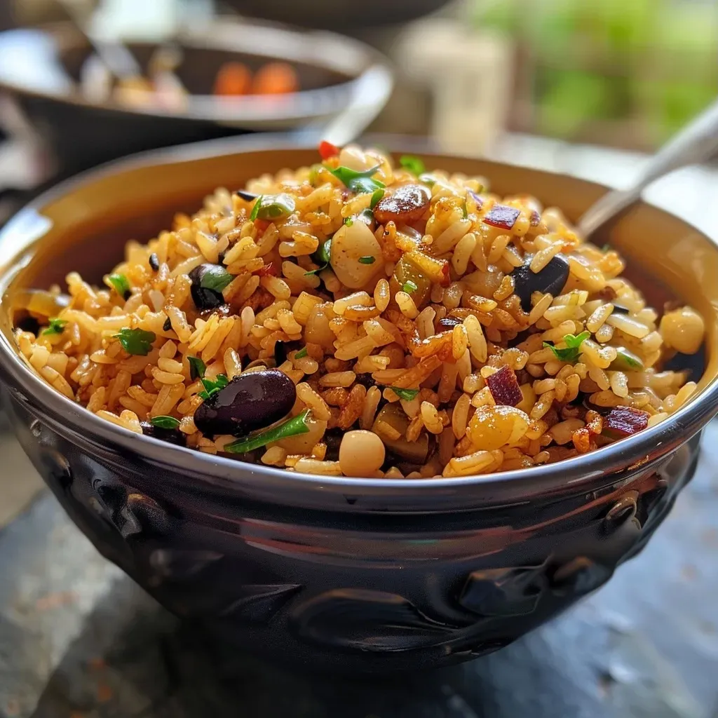 ['Arroz integral con arándanos y almendras sobre un plato.', 'Primer plano de arroz integral decorado con arándanos y almendras.', 'Arroz integral cocido con arándanos y almendras en un tazón.', 'Arroz integral con arándanos, visualización lateral en un plato.']